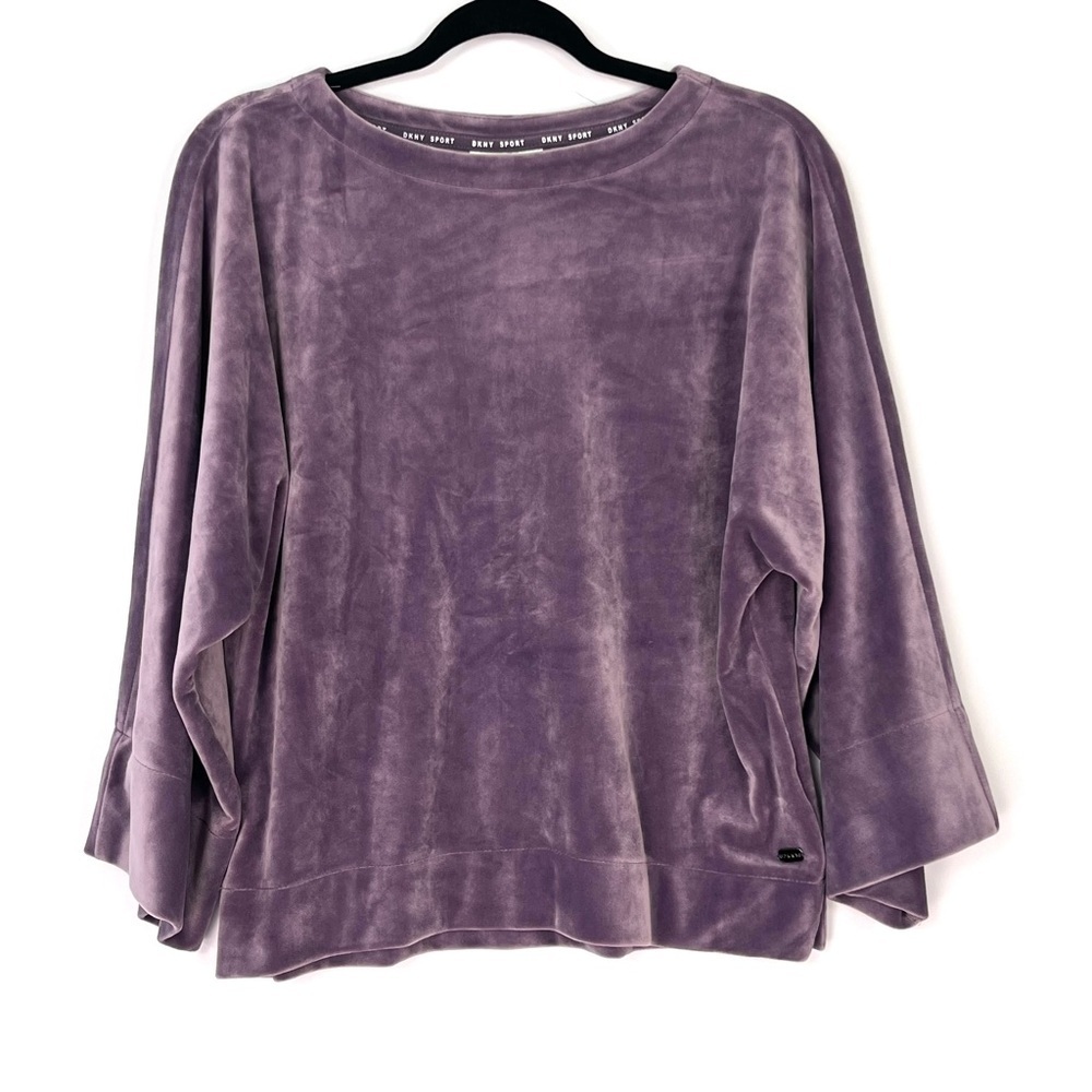 DKNY Sport Purple Velour Velvet Wide Sleeve Pullover Oversized Sz Small